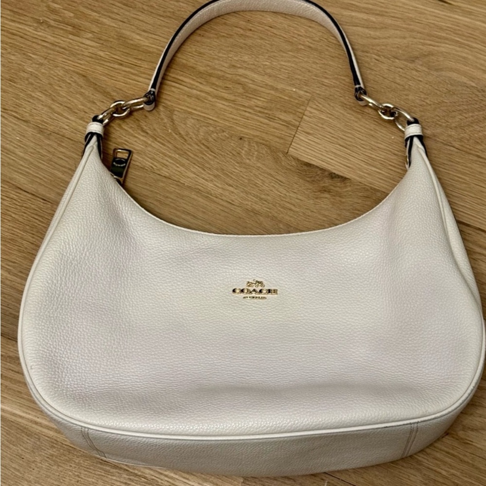 Coach Pebble Leather Shoulder Bag in White with Gold Hardware